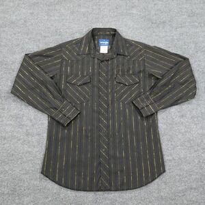 Wrangler Shirt Mens Medium Black Gold Metallic Pinstripe Western Long Sleeve